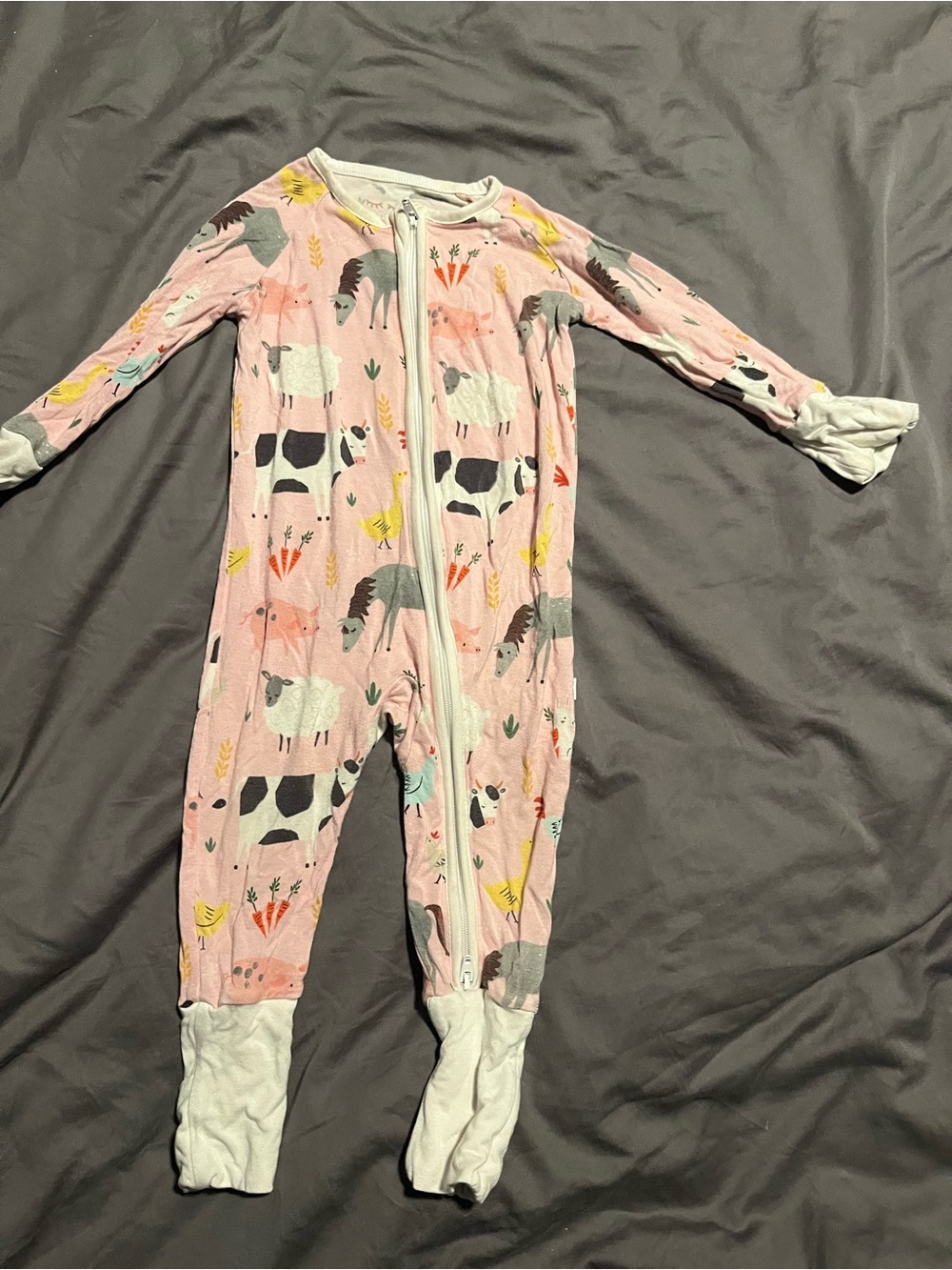 Little Sleepies Pink Farm Animal Print Kids One-Piece Pajamas